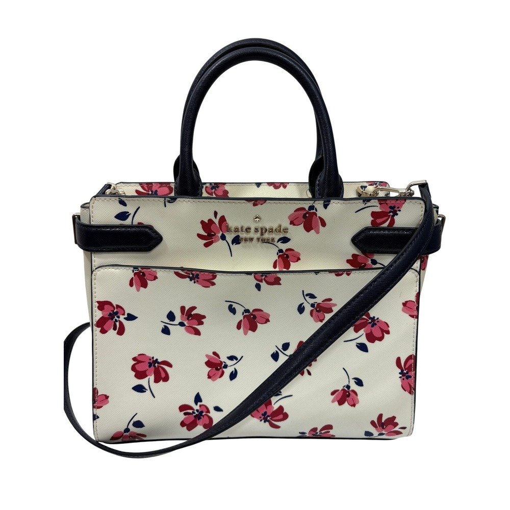Kate Spade Staci Floral Medium Satchel White Pink Saffiano Crossbody WKR00489